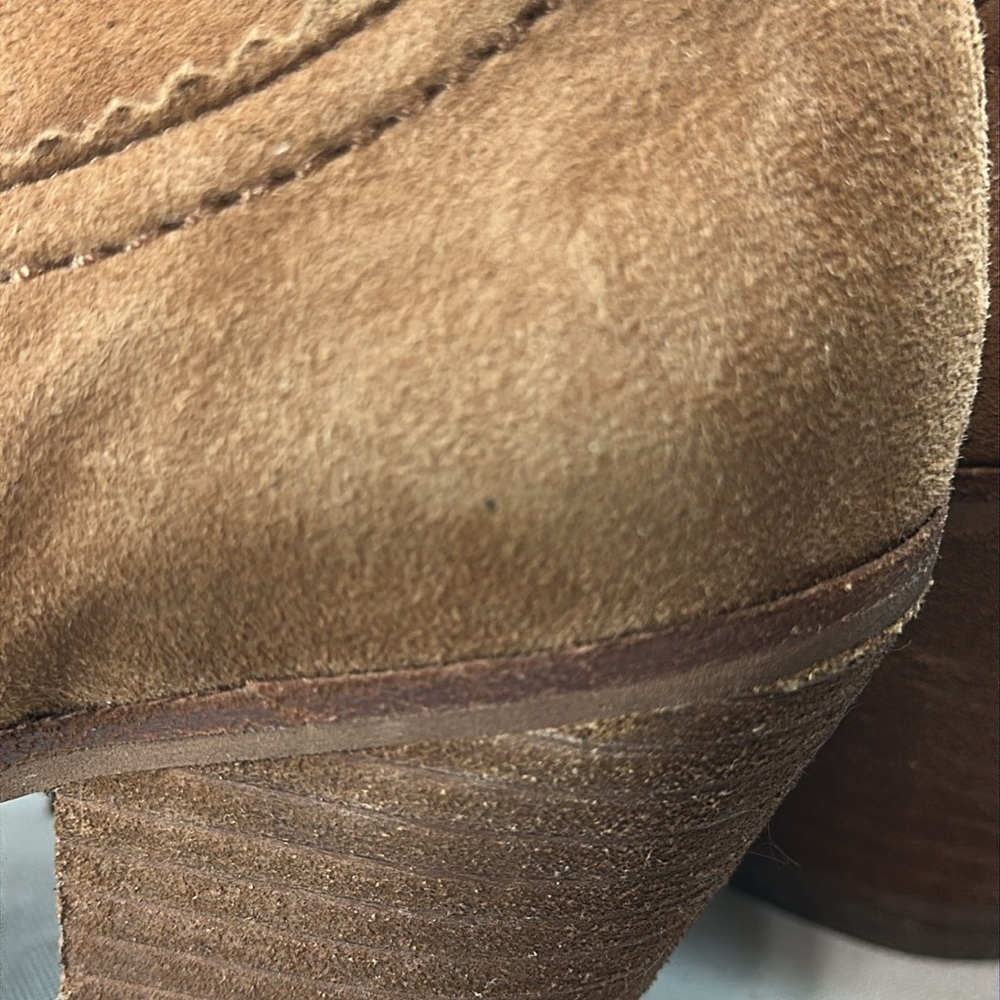Sam Edelman Louie Womens Tan Suede Metallic Gold Fringe Booties Side Zip Sz 7.5 - Picture 14 of 16